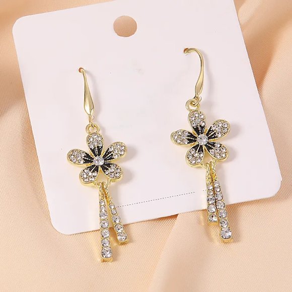 3/$35 Gold Crystal Flower Dangle Earrings Sparkly Rhinestone Drop Jewelry - Picture 7 of 7